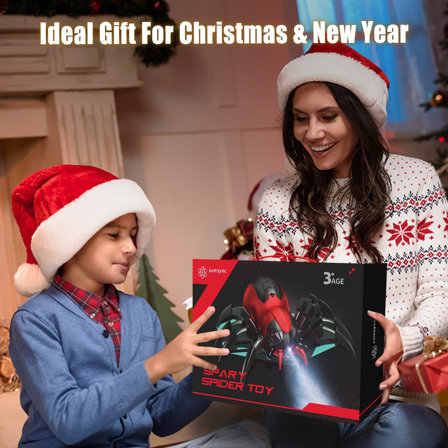 sumsync RC Spider Toy - Realistic Remote Control with Music & LED Light for Kids Age 3-12, Red