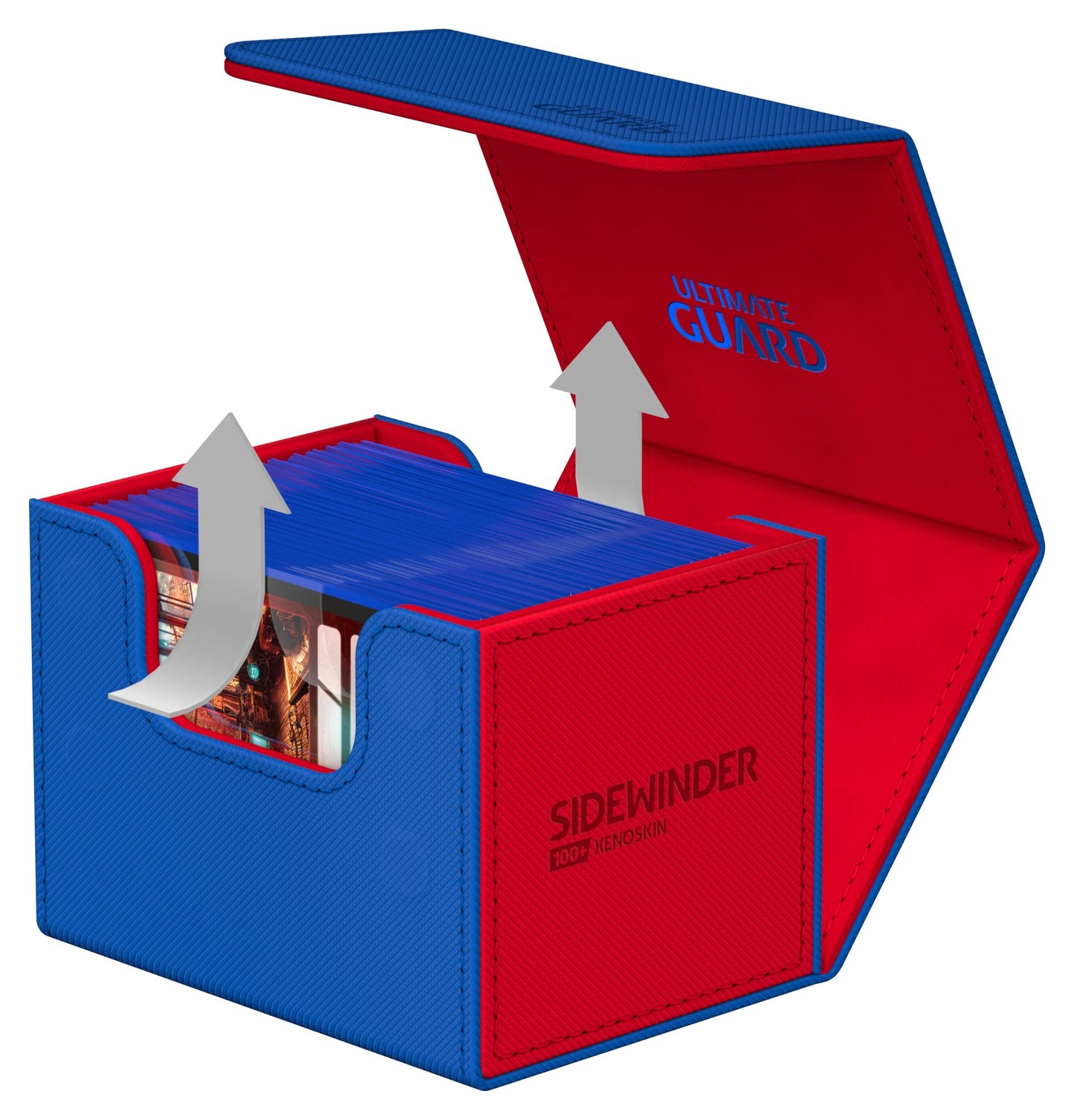Ultimate Guard Sidewinder Synergy 100+, Deck Box For 100 Double-Sleeved Tcg Cards, Blue/Red, Magnetic Closure & Microfiber Inner Lining