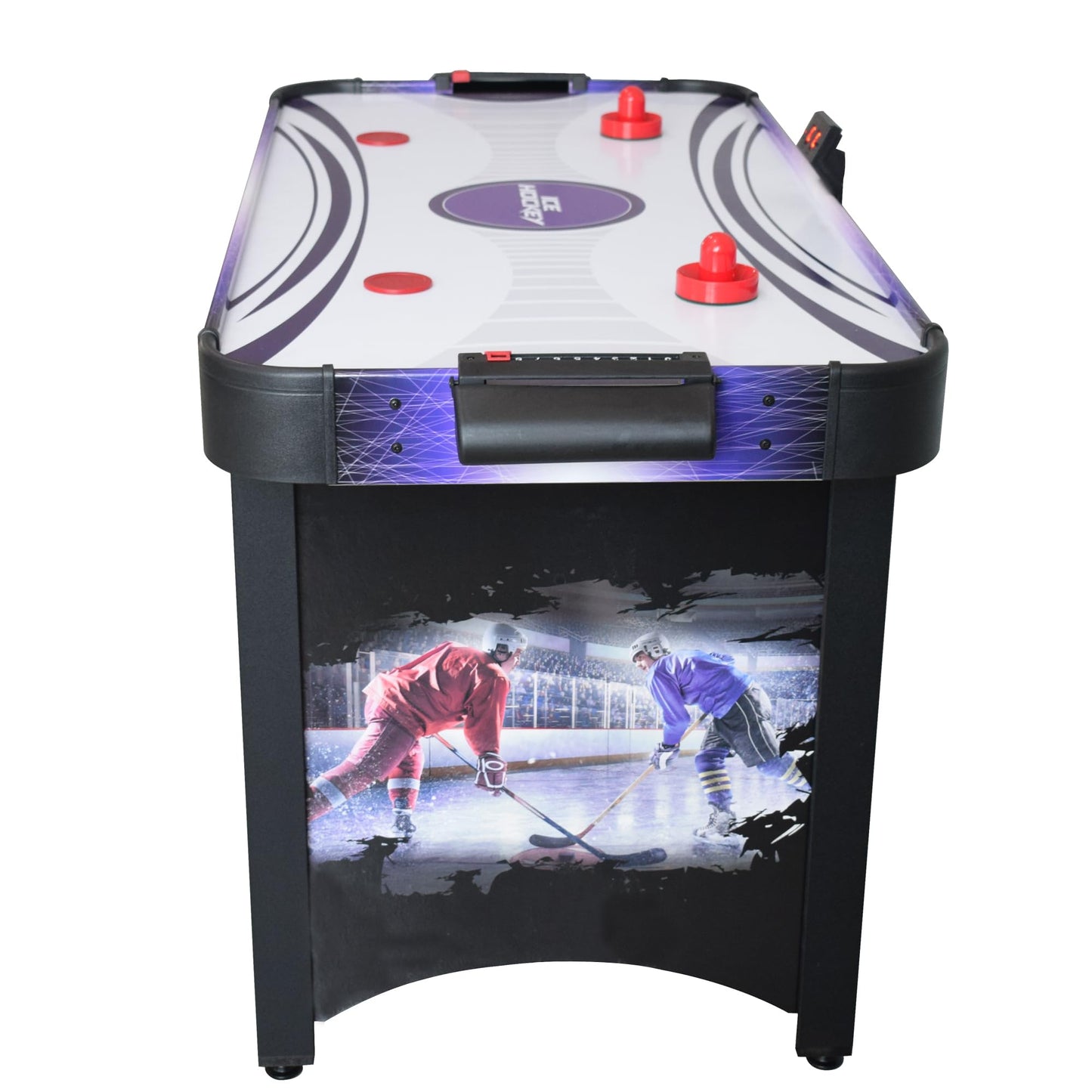 Hathaway Hat Trick 4-Ft Air Hockey Table For Kids And Adults With Electronic And Manual Scoring, Leg Levelers, Black/Blue