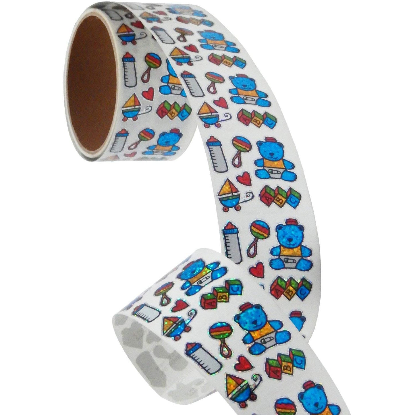 Bulk Roll Prismatic Stickers, Baby Boy/Teddy, 100 Repeats