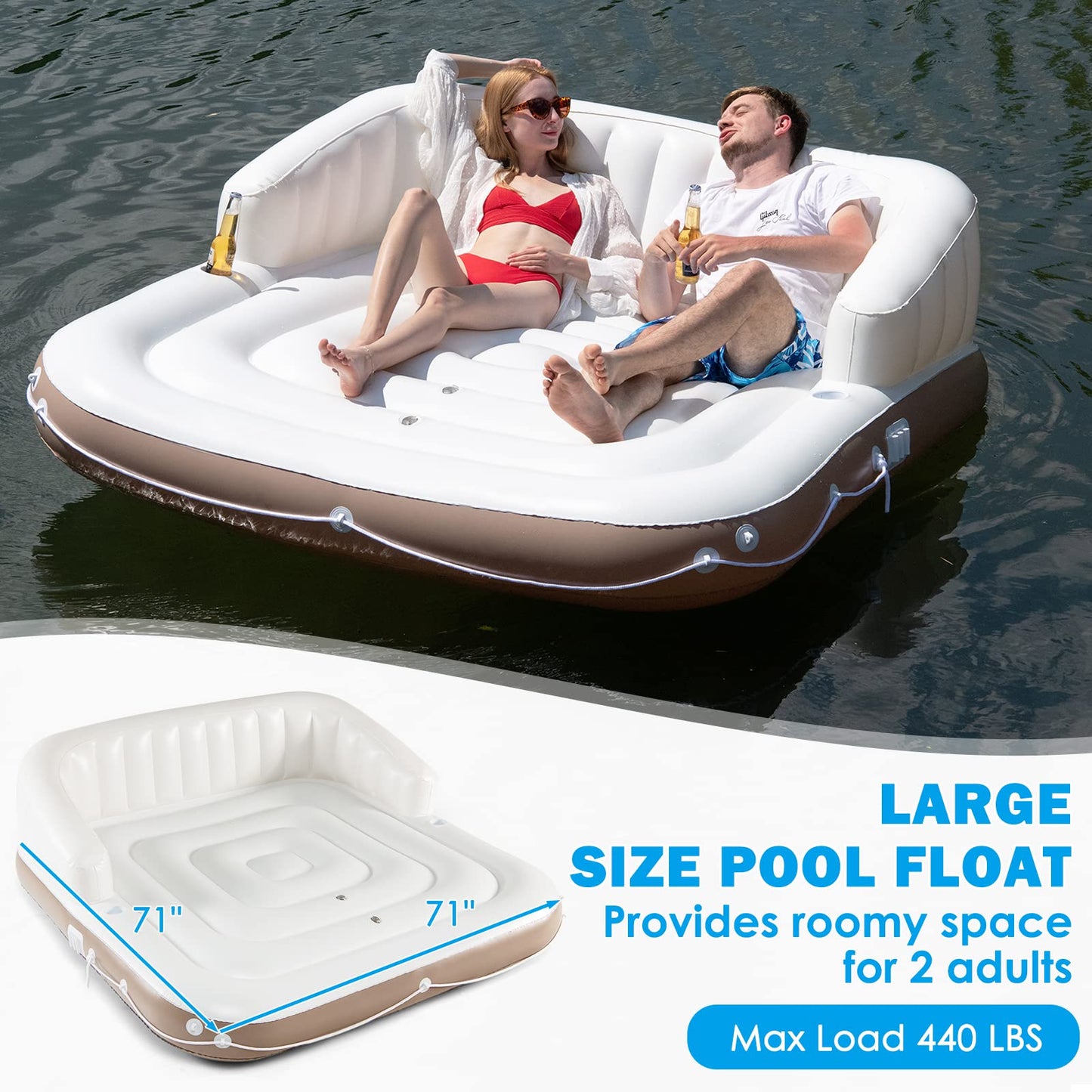 S Afstar 2-3 Person Inflatable Pool Float, 71   X71    Giant Inflatable Island Bed With Upf50 Retractable Canopy & Built-In Cup