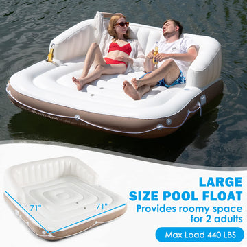 S Afstar 2-3 Person Inflatable Pool Float, 71   X71    Giant Inflatable Island Bed With Upf50 Retractable Canopy & Built-In Cup