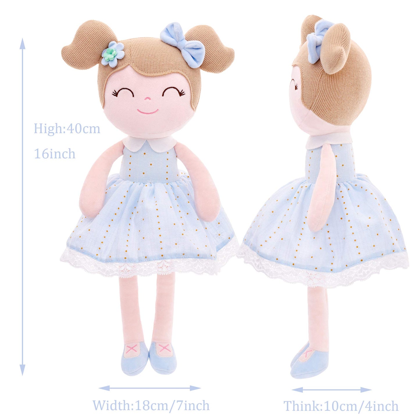 Gloveleya 16 Baby Doll Girl Plush Toy - Light Blue Cloth Doll with Gift Box - Perfect Gift for Kids