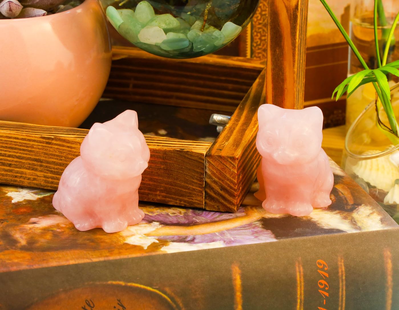 Duqguho Cat Decor Rose Quartz Cat Crystal Figurines Crystals Gifts For Cat Lovers Men Women Lucky Cute Cat Statue For Room Desk