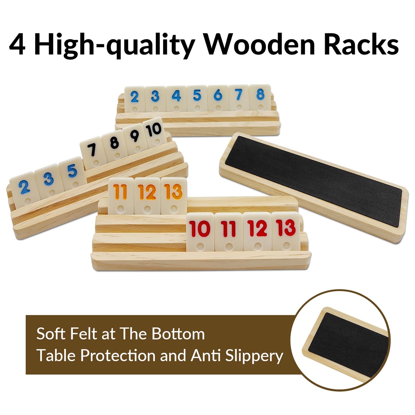 Uvcany Travel Rummy Cube Set With 4 Wooden Racks, 106 Rummy Cube Game Tiles With Portable Case For Family Classic Board Games - Travel Edition