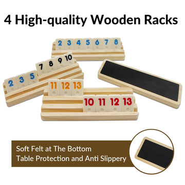 Uvcany Travel Rummy Cube Set With 4 Wooden Racks, 106 Rummy Cube Game Tiles With Portable Case For Family Classic Board Games - Travel Edition