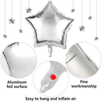 Durony 12 Pieces 18 Inches Silver Star Foil Balloons Star Shaped Mylar Star Helium Ballons Party Decorations For Birthday Party