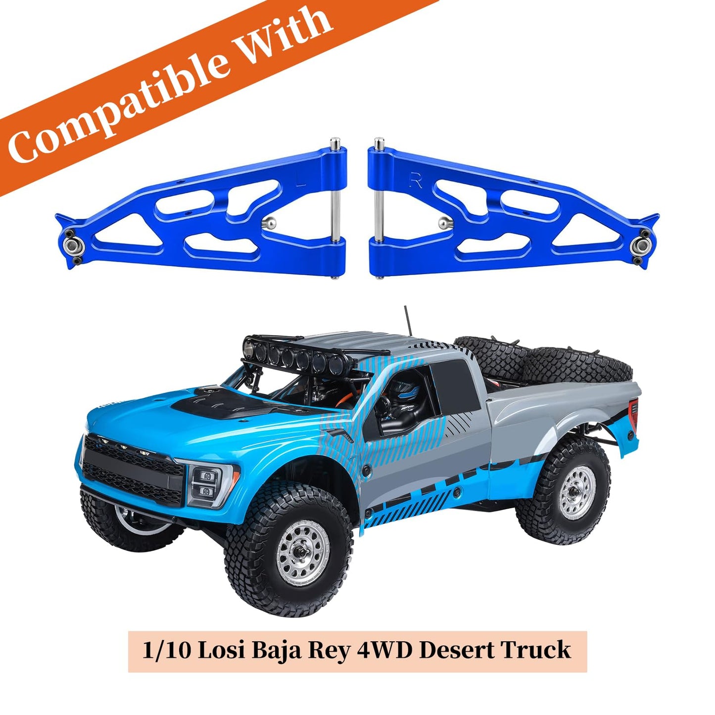 FriHobby Aluminum Front Lower Suspension Arms Set for Losi 1/10 Baja Rey Desert Truck Upgrades Parts Replace LOS234004 (Blue)