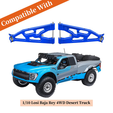 FriHobby Aluminum Front Lower Suspension Arms Set for Losi 1/10 Baja Rey Desert Truck Upgrades Parts Replace LOS234004 (Blue)