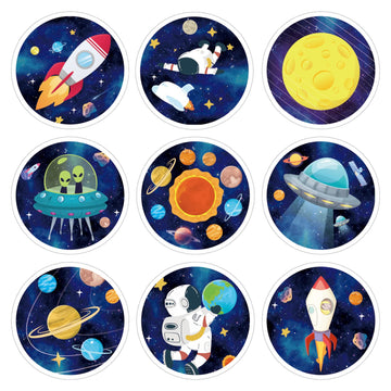Space Stickers 180 Pcs Round Space Planet Sticker Kit Alien Ufo Decoration Space Party Supplies Rocket Favors