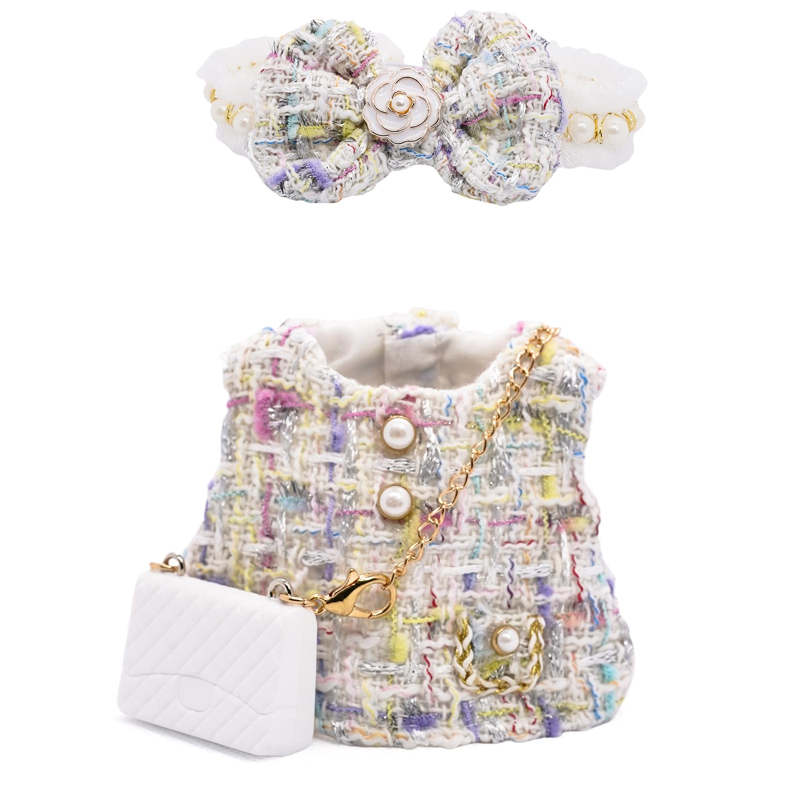 Clothes for 17cm Dolls  enhanced Dolls Accessories with elegant Chic Style White Checkered Bow Set  High-End Fashion Outfit for Play & Display - No Doll (Including Bag)