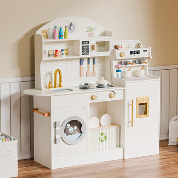 Joymor Wooden Play Kitchen W/Coffee Machine, Plenty Of Play Pretend Kitchen Accessories, Kids Play Kitchen Design, Best Gift For