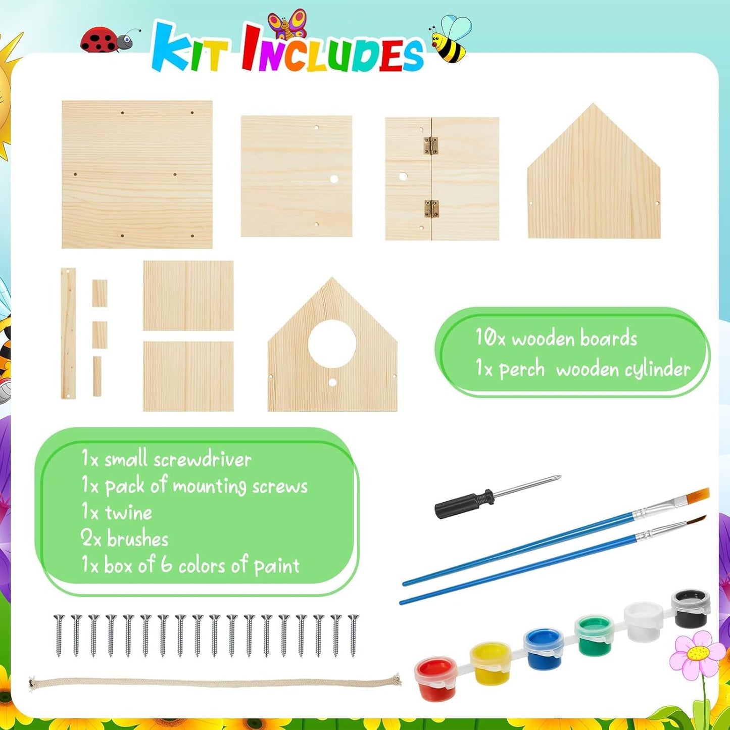 Liliful 36 Sets Wooden DIY Birdhouse Kit Unfinished Bird Houses with Paints and Paintbrushes Bird Feeder Craft Arts for Boy or G