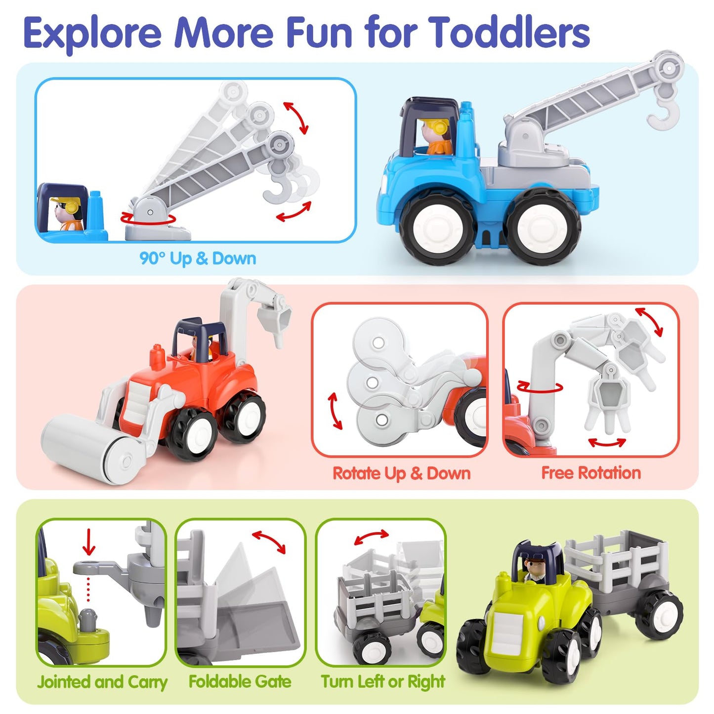HOLA Toys for 1 Year Old Boy Toys - 4 PCS Toy Cars 4WD Friction Power Truck Toys for 2 Year Old Boy Birthday Gift, Toddler Toys