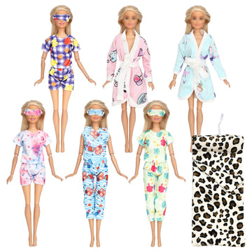 Sotogo 11 Pieces Doll Clothes And Accessories For 11.5 Inch Girl Doll Good Sleeping Playset Include 6 Sets Doll Pajamas And Bathrobes, 1 Piece Sleeping Bag And 4 Pieces Doll Eye Masks