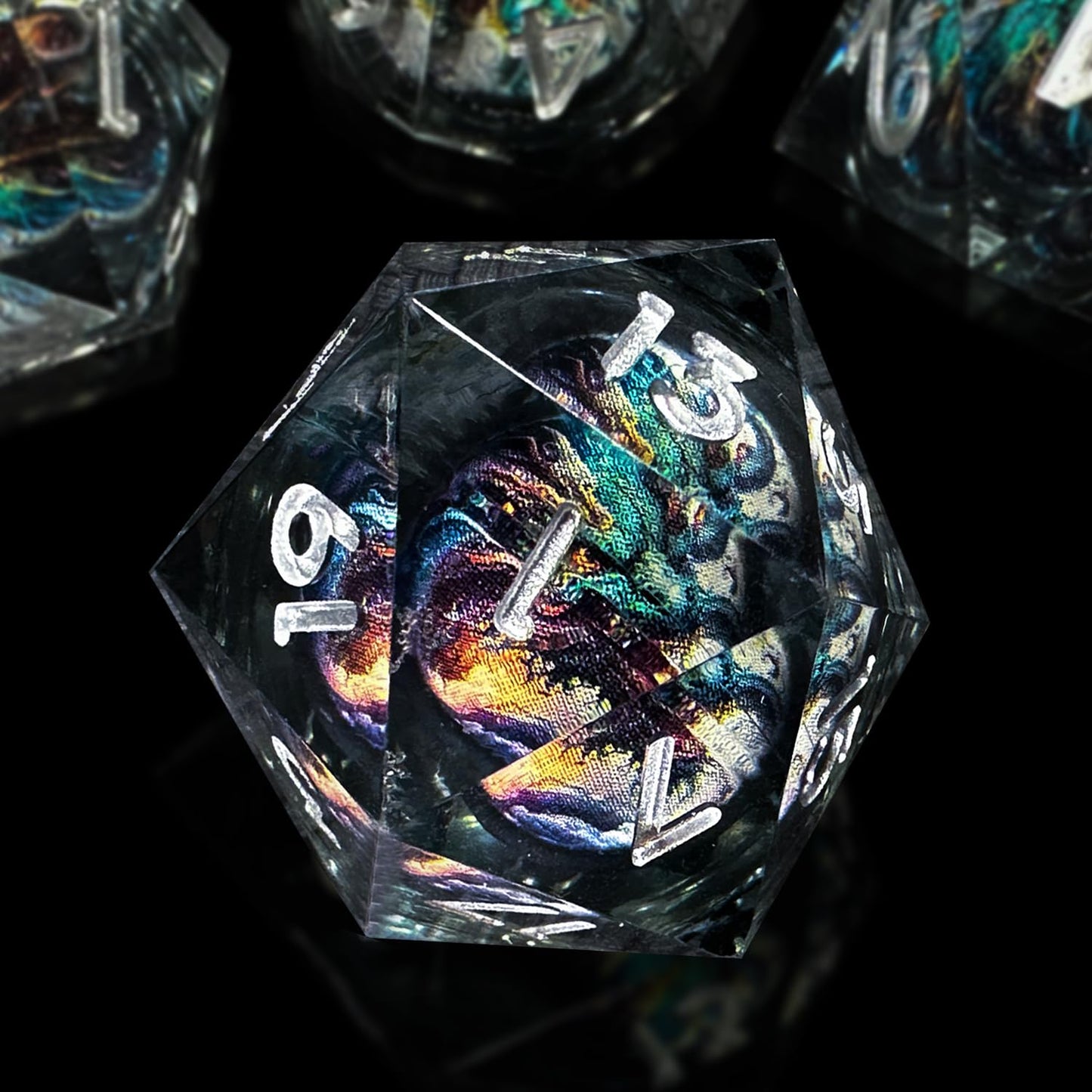 HAOMEJA D&D Dragon Resin Dice Set 7 PCS DND Sharp Edges Dice with Gift Random Dragon Eye Bag Apply to Dungeons and Dragons Role