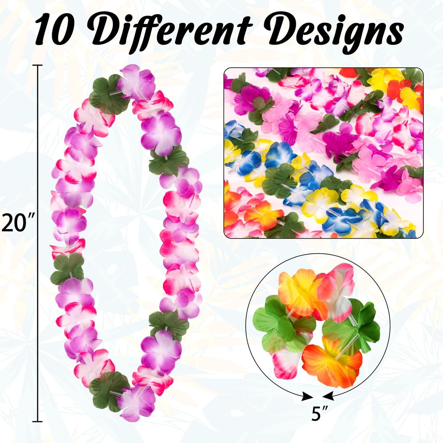 Moon Boat 60 Pieces Hawaiian Luau Leis Necklaces Bracelets - Tropical Tiki Hibiscus Flowers For Summer Pool Party Favors Supplie