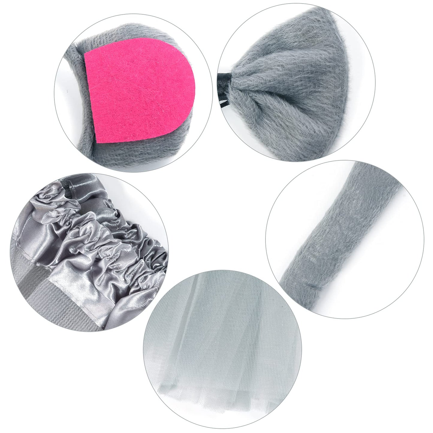 Jmkcoz Gray Mouse Costume Tutu Set  Mouse Ear Headband Bowtie Tail Tutu for Halloween Cosplay Party Dress Up Accessories