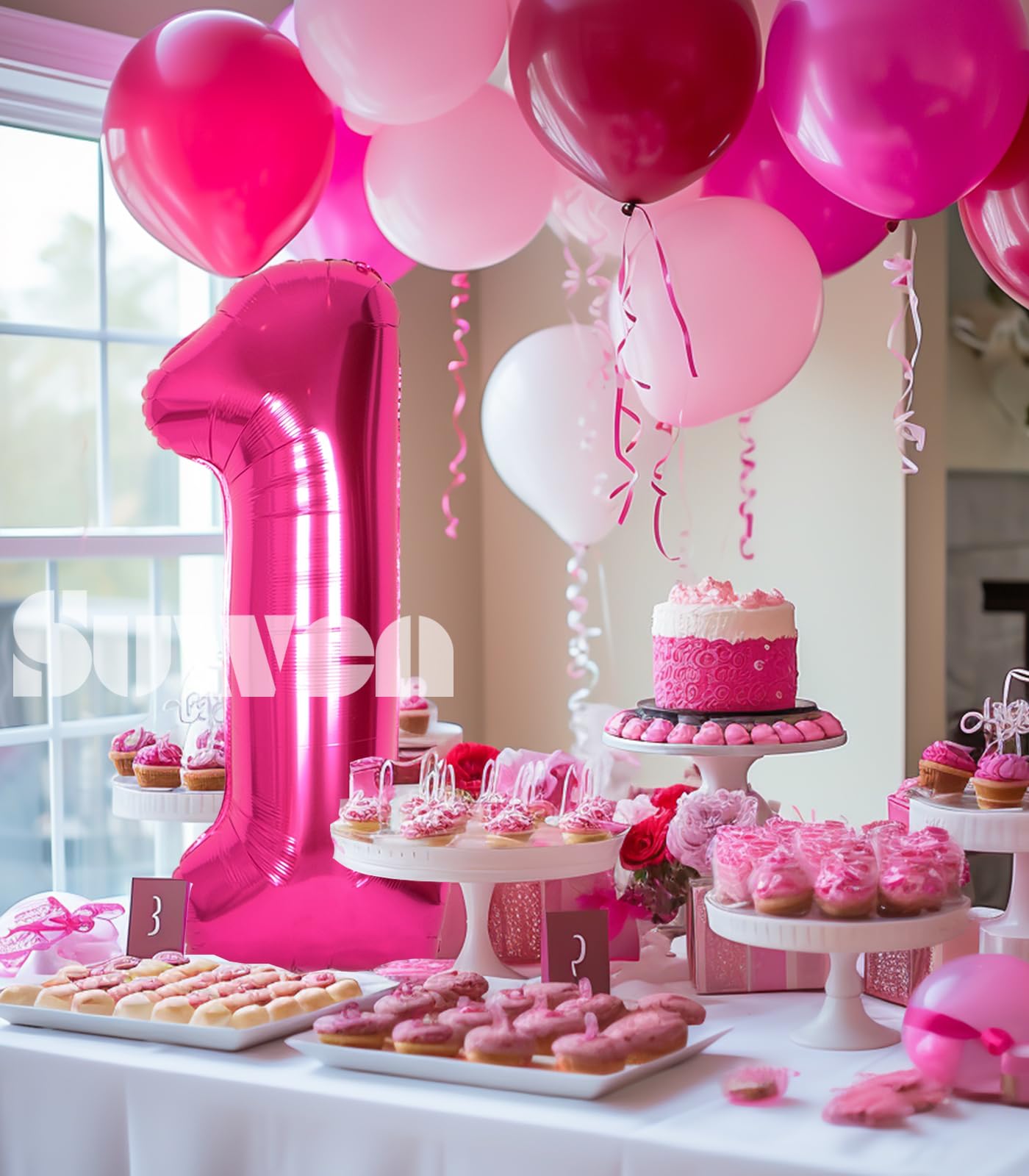 Suwen 40 Inch Hot Pink Large 1 Balloon Numbers Big Foil Helium Number Balloons 0-9 Jumbo Happy 1St Mylar Birthday Party Decorati