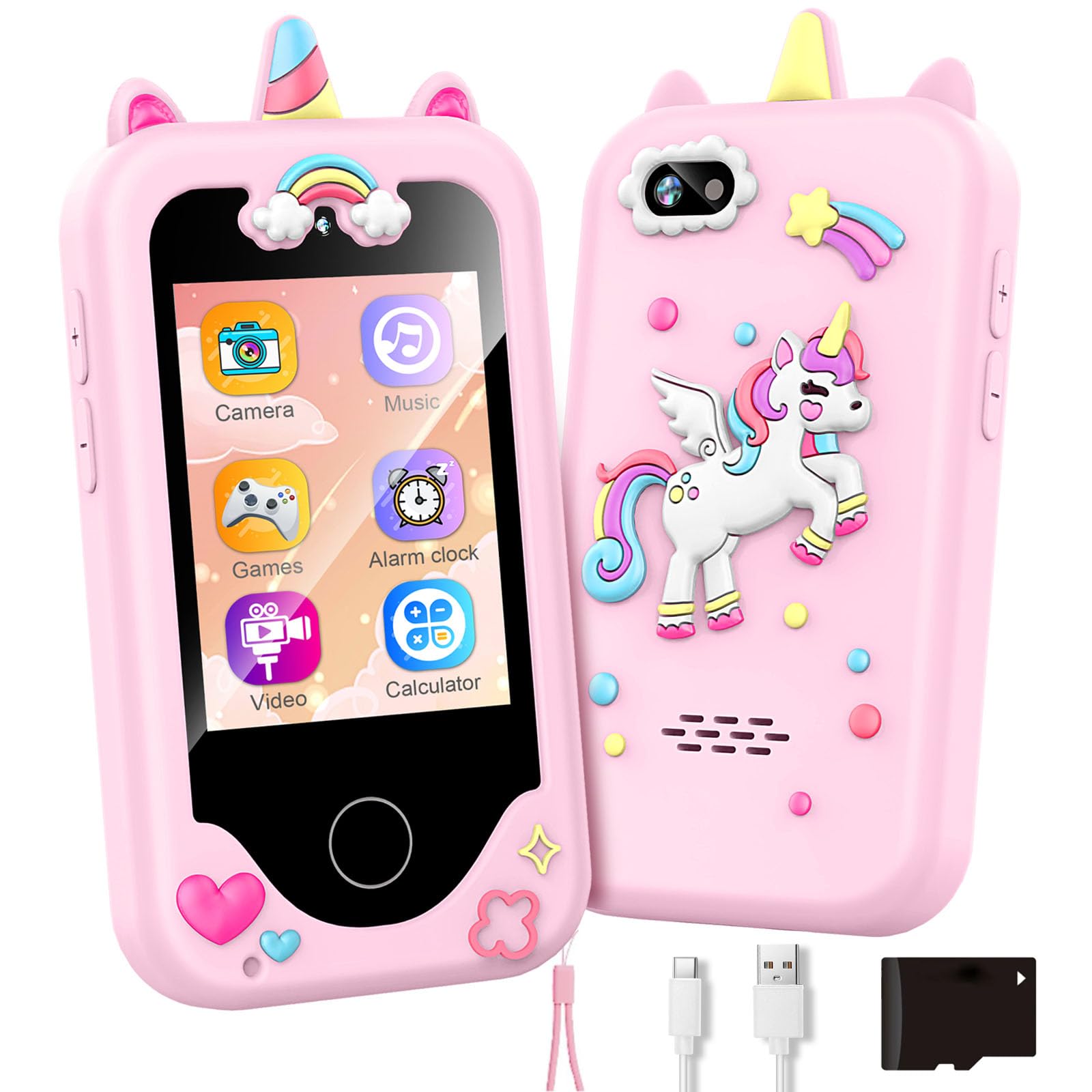 Kids Phone Toy Gift for Girls 3 4 5 6 7 8 Years Old, Toddler Smart Phone Learning Toys - Pretend Play Phones with Educational Ga