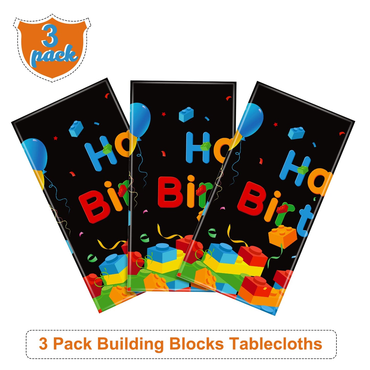 Tiamon 3 Pcs Blocks Tablecloth Plastic Happy Birthday Blocks Table Cover Disposable Colorful Bricks Table Cloth for Boys Girls S