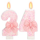 ElekFX 24th Birthday Candles for Cake, Pink Bow Number Cake Candles, 2.76 inch Number Happy Birthday Candle, Cake Topper Decorat