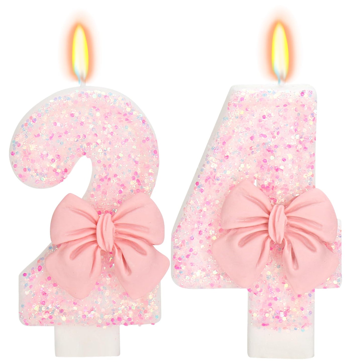 ElekFX 24th Birthday Candles for Cake, Pink Bow Number Cake Candles, 2.76 inch Number Happy Birthday Candle, Cake Topper Decorat