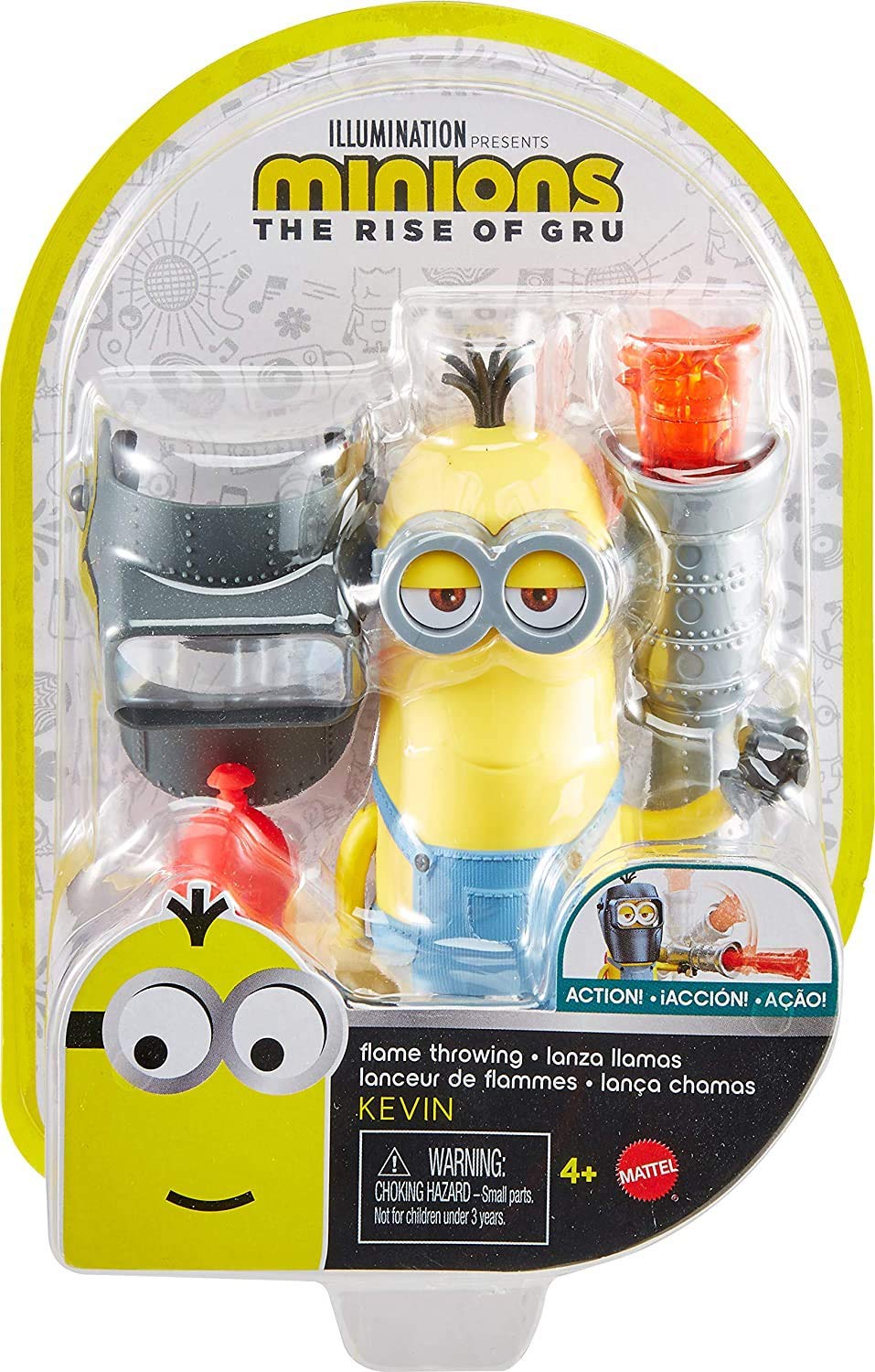 Minions Toys Rise Of Gru Kevin Action Figure Approx 4-In With Button Activated Flamethrower & Construction Accessories, Gift For Kids Ages 4 Years & Older