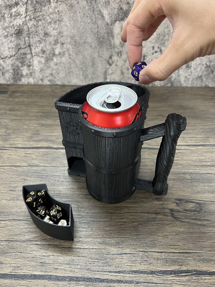 Munnygrubbers - Mug Dice Tower - No Paint Odorless Insulated Cup Can Dice Tower - (Random 7Pcs D20 Dice Set Included) - Dice Jai