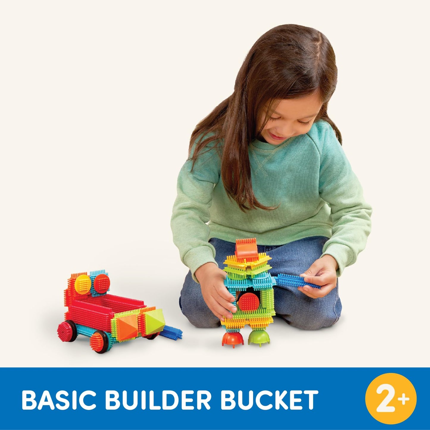 Battat- Bristle Blocks- Stem Interlocking Building Blocks- 50 Pc Playset- Developmental Toys For Toddlers & Kids- Basic Builder Bucket- 2 Years +