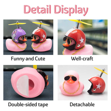 Wonuu Pink Duck Car Decorations - Rubber Duck Car Ornaments With Propeller Helmet Sunglasses & Gold Chain (Red Hat White Star)