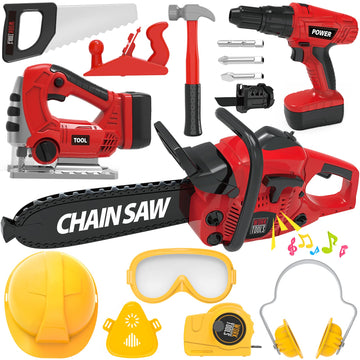 Kids Tool Set with Electric Toy Drill Chainsaw Jigsaw Toy Tools, Realistic Kids Power Construction Pretend Play Tools Set Toy ST