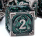Haxtec DND Dice Set Metal D&D Dice Set with Leather Dice Bag Antique Iron Green Metal Polyhedral Dice for Dungeons and Dragons T