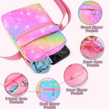 Girls Crossbody Purses For Kids Age 4-12 Purse For Little Girl Small Messenger Bag Cute Shoulder Bag Christmas Gifts Rainbow Pur