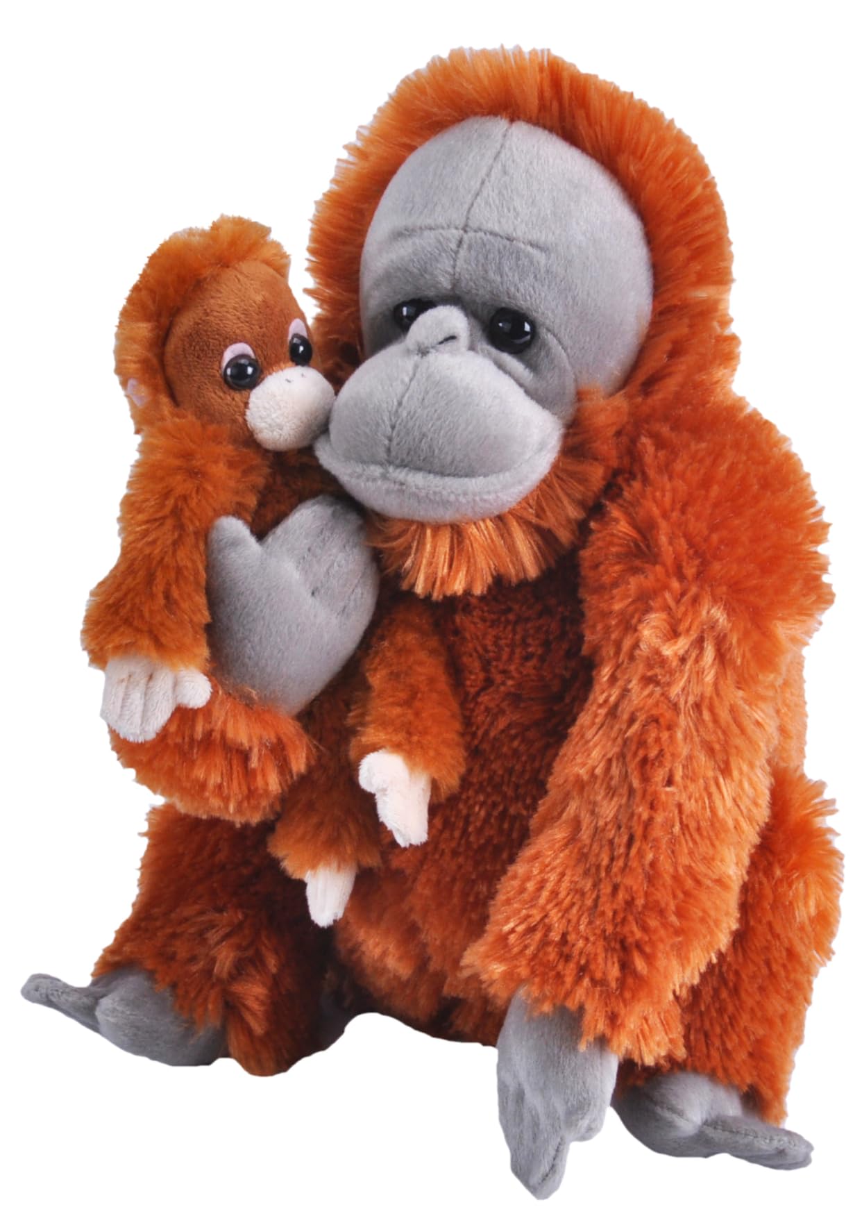 WILD REPUBLIC Mom & Baby Orangutan Plush Toy, 12" Stuffed Animal, Polyester, Zoo Animals