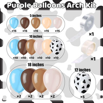 150 Pieces Cow Balloons Garland Arch Kit Cowgirl Cowboy Blue Balloons White Brown Cow Print Farm Animal Balloons For Baby Shower
