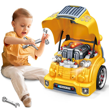 MUGEYMYD Large Truck Engine Toy for Kids 3-5, Take Apart Motor Vehicle Pretend Play Car with Light and Sound, Kids Mechanic Work