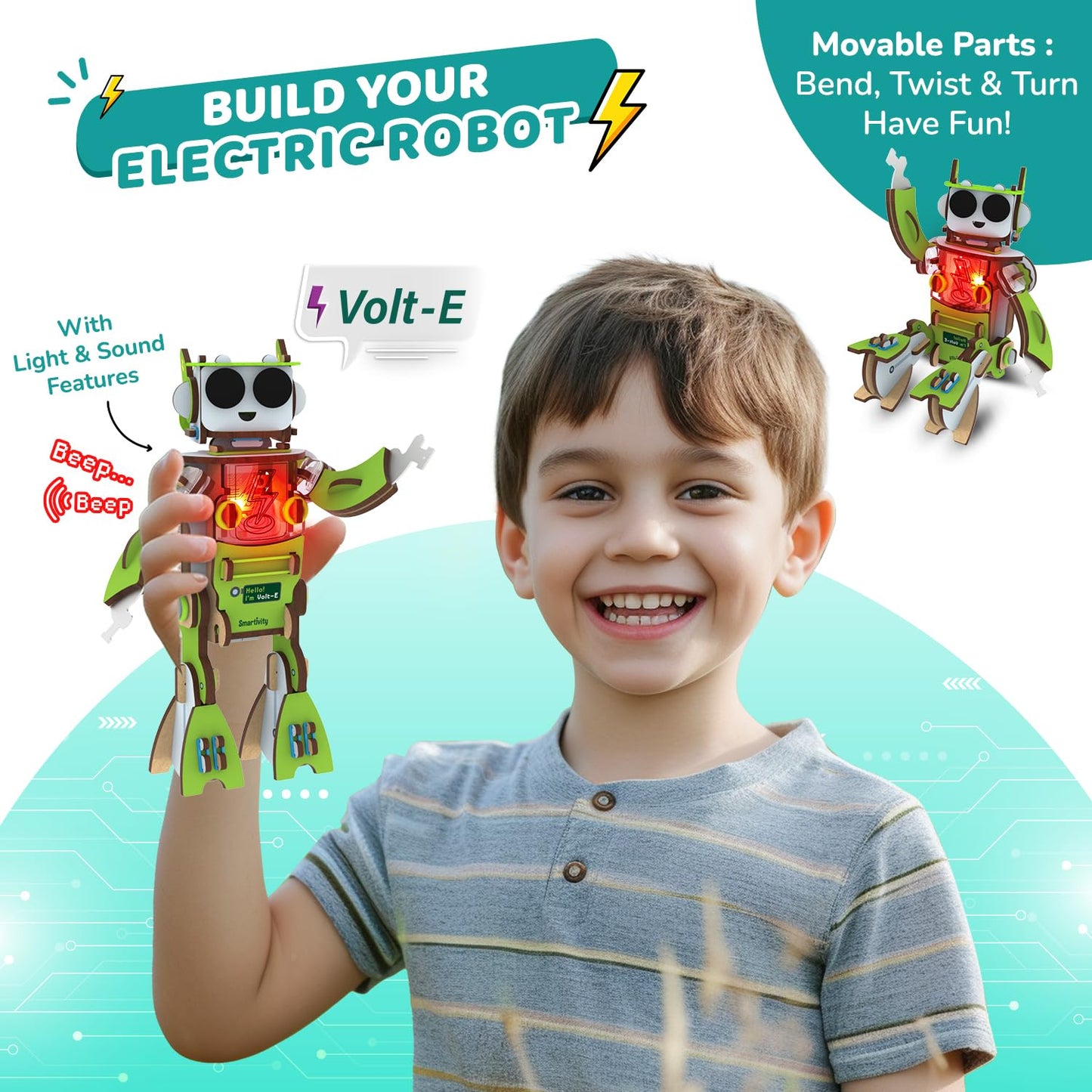 Smartivity Electricity Kit For Kids 8-14 Years Old I 8+ Circuit Experiments & Diy Electric Robot With Light And Sound | Science
