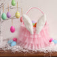 Bunny Chorus Tutu Easter Basket, Pink Ruffled Shining Tulle With Fluffy Bunny Ears, Easter Theme Party Favors Stuffers Gifts For