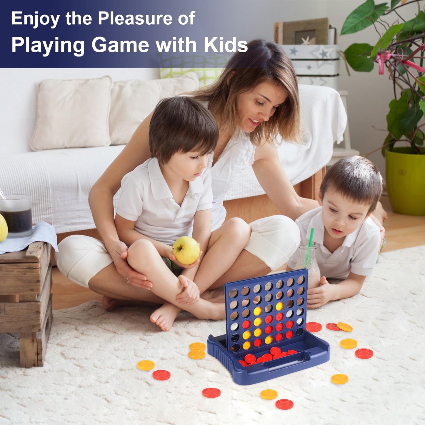Vikutu 4 In A Row Connect Game, Travel Board Games For Kids Adults, Get 4 In A Row To Win - 9 X 7.4 Inches(Blue)