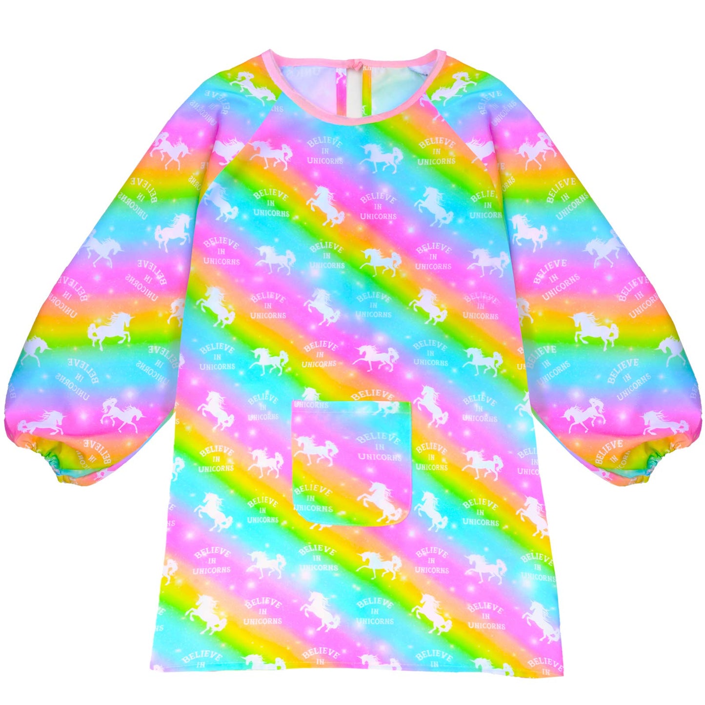 Fiodrimy Kids Art Smock Unicorn Painting Artist Apron Waterproof Paint Smocks Girls Boys Long Sleeve with Pocket for Child 8-12