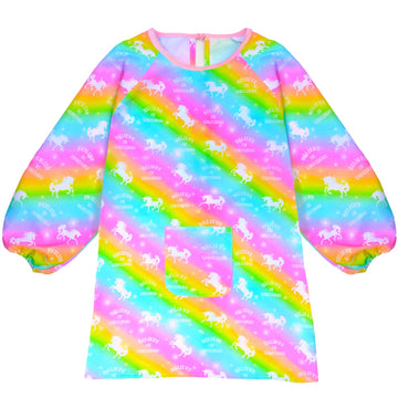 Fiodrimy Kids Art Smock Unicorn Painting Artist Apron Waterproof Paint Smocks Girls Boys Long Sleeve with Pocket for Child 8-12