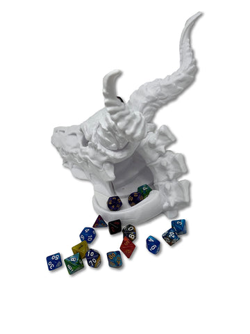 Munnygrubbers - Dragon Skull - (Random 7Pcs D20 Dice Set Included) - No Paint Odorless Plastic - Tabletop Roleplaying Game - Dice Roller - Dungeons And Dragons - Dnd - D&D - (White)