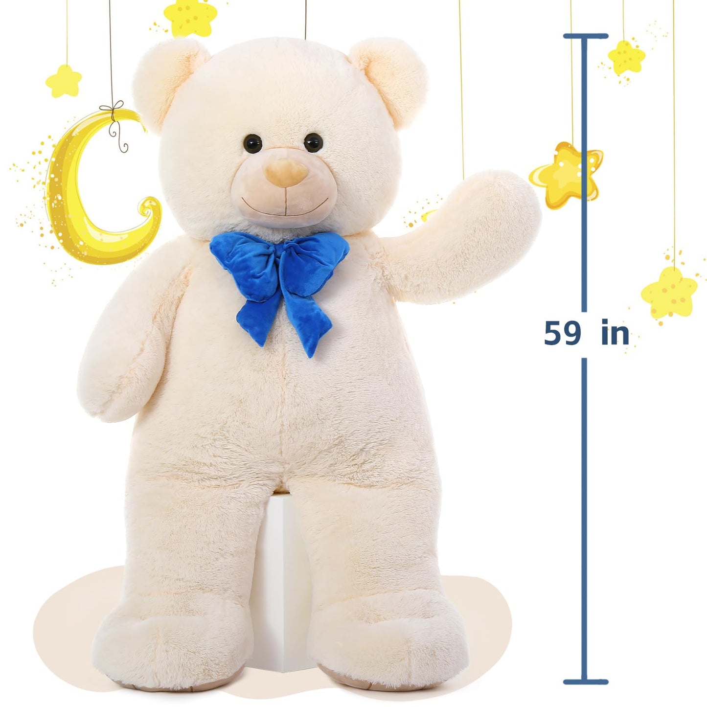 Tezituor Giant Teddy Bear 5 Feet  Soft 59 Big Bear Stuffed Animal Life Size Plush Bear Toy Valentine's Christmas Birthday Gift for Girlfriend Kids White