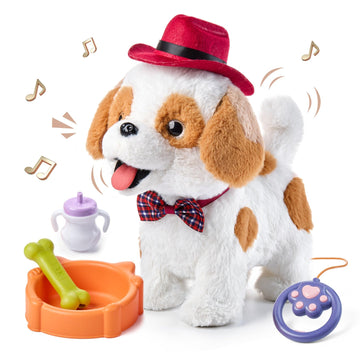 Or Or Tu Walking Barking Toy Dog With Remote Control Leash, Plush Puppy Electronic Interactive Toys For Kids, Wag Tail, Singing, Pretend Dress Up Realistic Stuffed Dog Age 3 4 5 6 Years Old Best Gift
