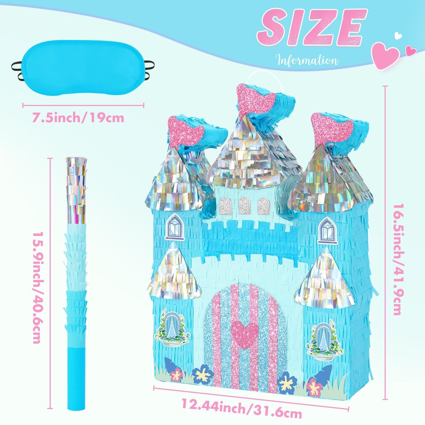 WERNNSAI Princess Castle Pinata - Ice Castle Pinata Blue Princess Party Decorations for Girls Birthday Party Game Magical World