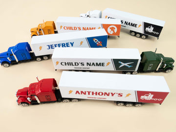 MT WORLD Personalized Toy Truck with Name Custom Semi Truck Toy Tonka Container Car Carrier 1:64 Die Cast Metal & Plastic Truck