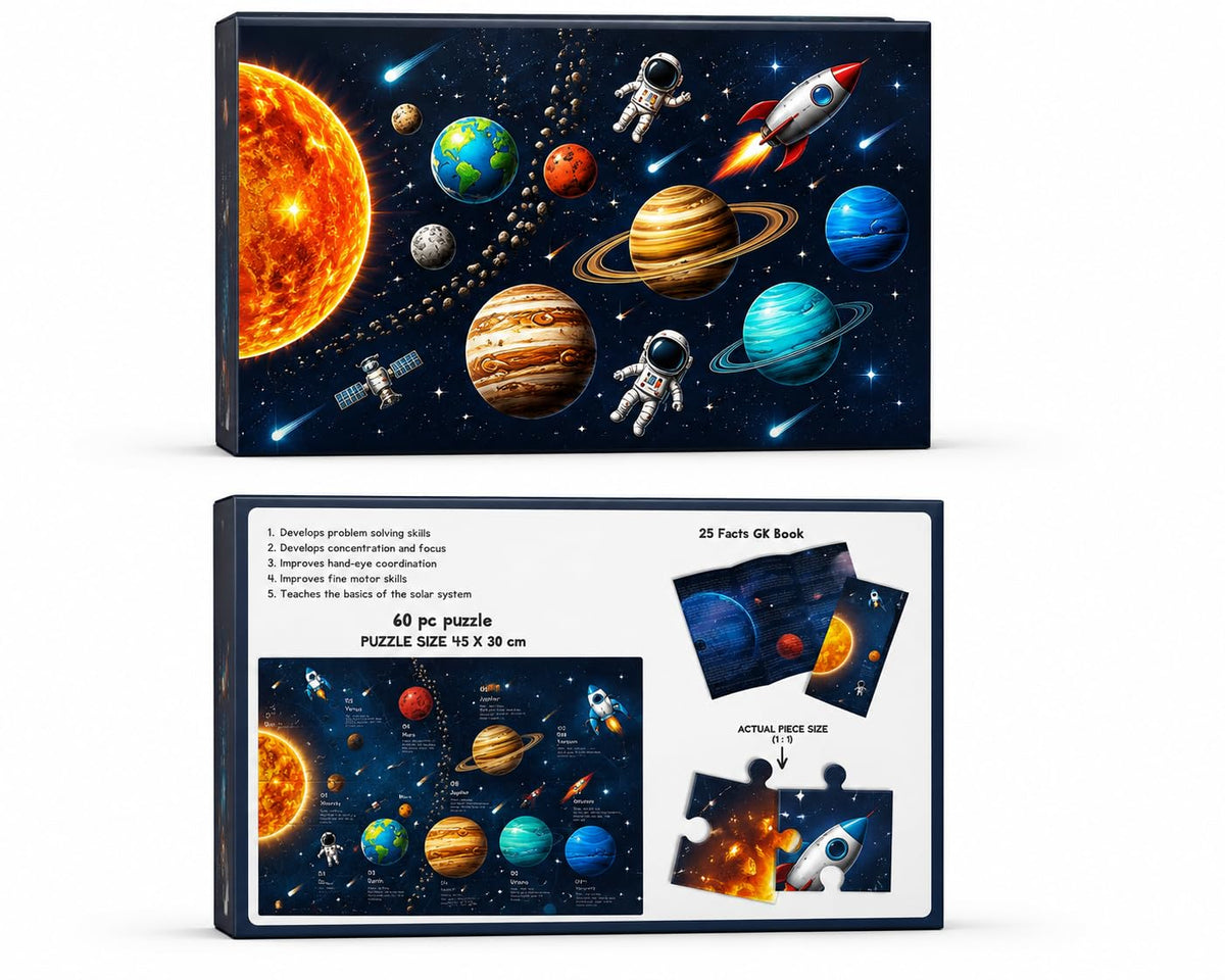Solar System Jigsaw Puzzle for Kids 4+ Years | 60 Pieces Educational Space Puzzle with GK Book | STEM Learning Toy | Planet, Roc