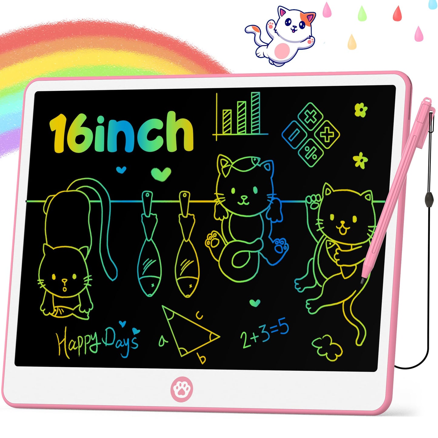 Hockvill Lcd Writing Tablet For Kids 16 Inch, Toys For Girls Boys Drawing Pad For 3 4 5 6 7 Year Old Kids Toys, Easter Basket Stuffer For Kids, Toddler Doodle Board Travel Essentials - Pink