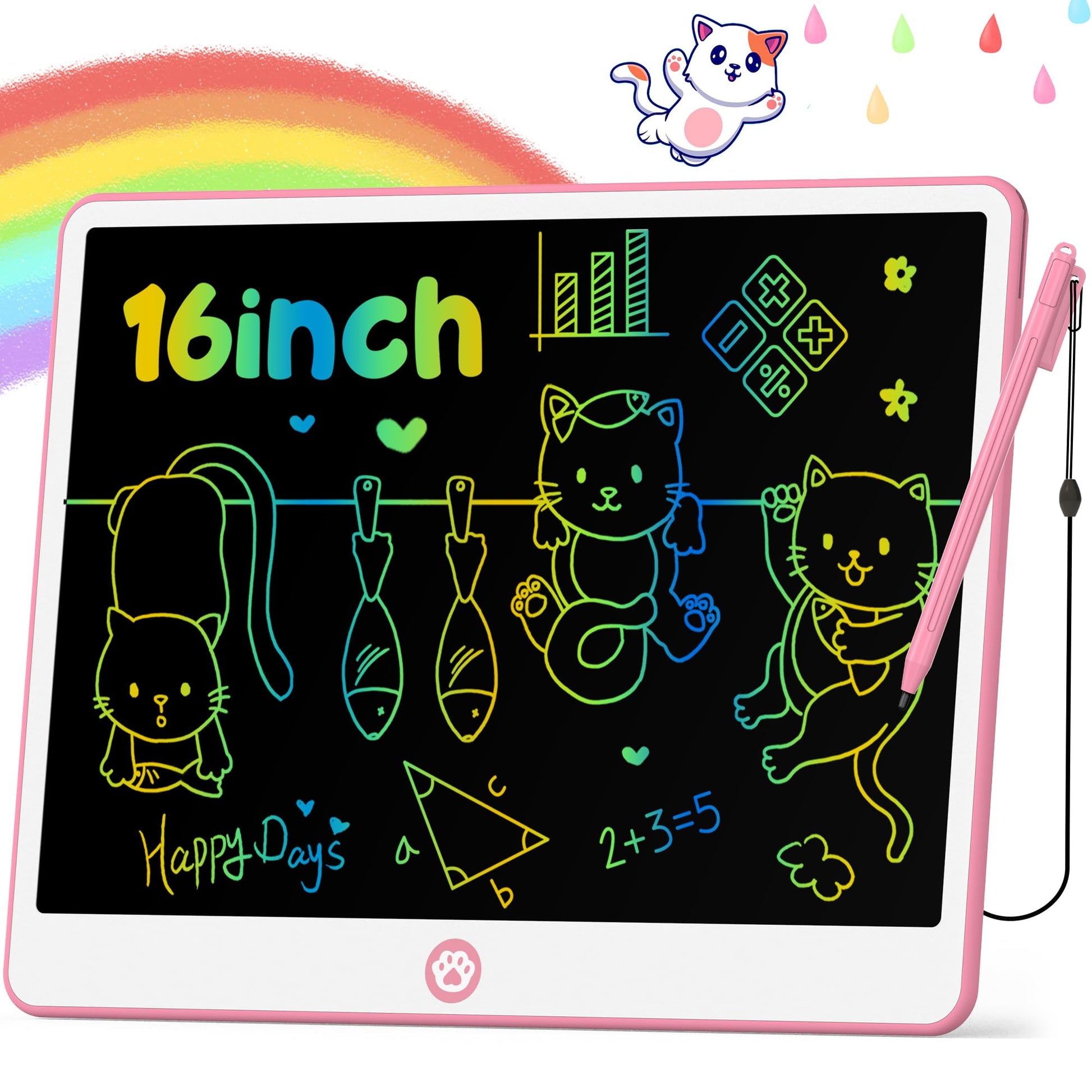 Hockvill Lcd Writing Tablet For Kids 16 Inch, Toys For Girls Boys Drawing Pad For 3 4 5 6 7 Year Old Kids Toys, Easter Basket Stuffer For Kids, Toddler Doodle Board Travel Essentials - Pink
